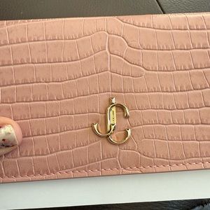 NWT Jimmy Choo Pink Martina Crush Croc Wallet Pink Womens Brand New
